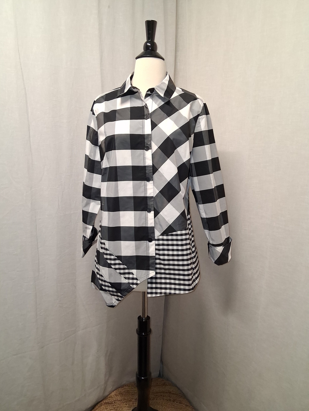Habitat Black and White Gingham Mixed-Check Button Shirt